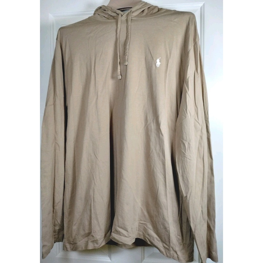 Polo Ralph Lauren Men's Hoodie XL Beige Tan Long Sleeve Pullover Embroidered